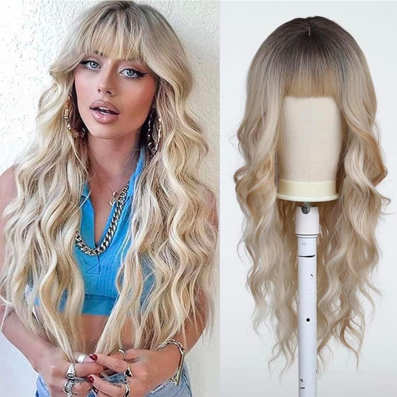 Human hair blend blonde ombre highlight light wig