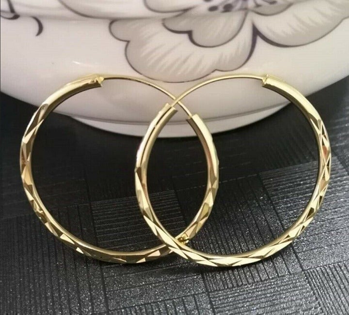 18K Large Gold Womens Hoop Earrings Ladies Big Round Hoops Jewelry 18 Karat K