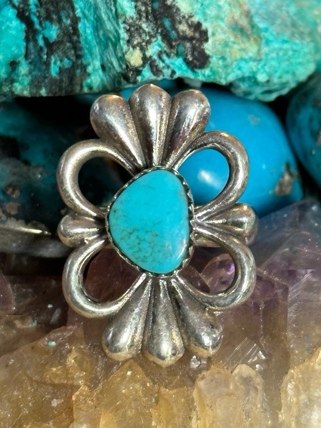 Turquoise southwestern adjustable sterling silver ring