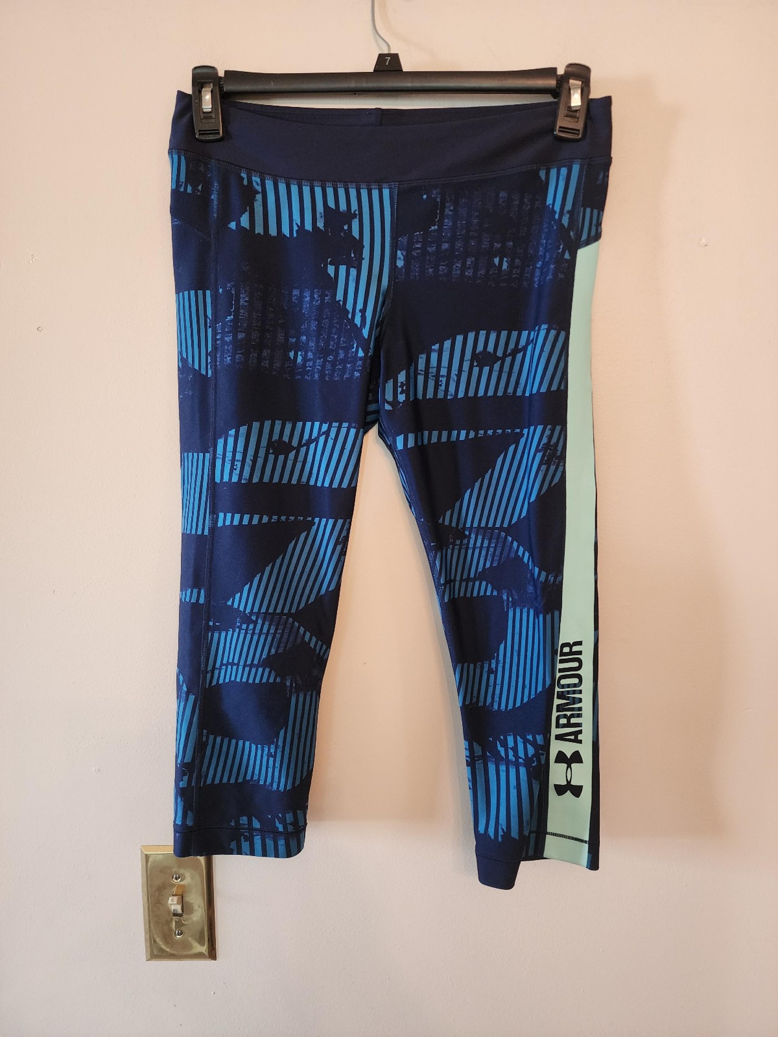 Under Armour Heatgear Women capri Leggings Sports Running blue compression Sz L