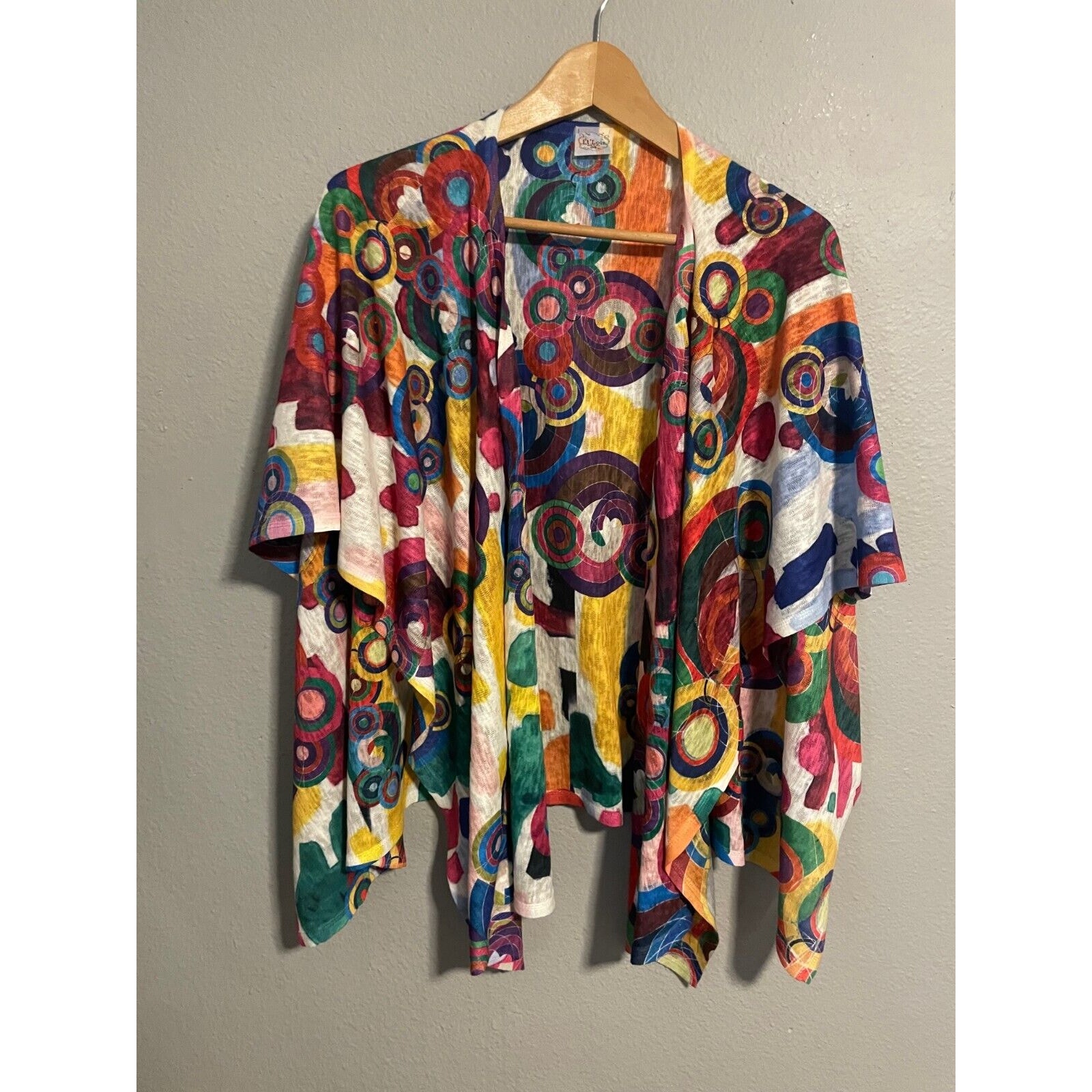Et Lois Womens Shawl Wrap One Size Colorful Geometric Lightweight Sheer Artsy