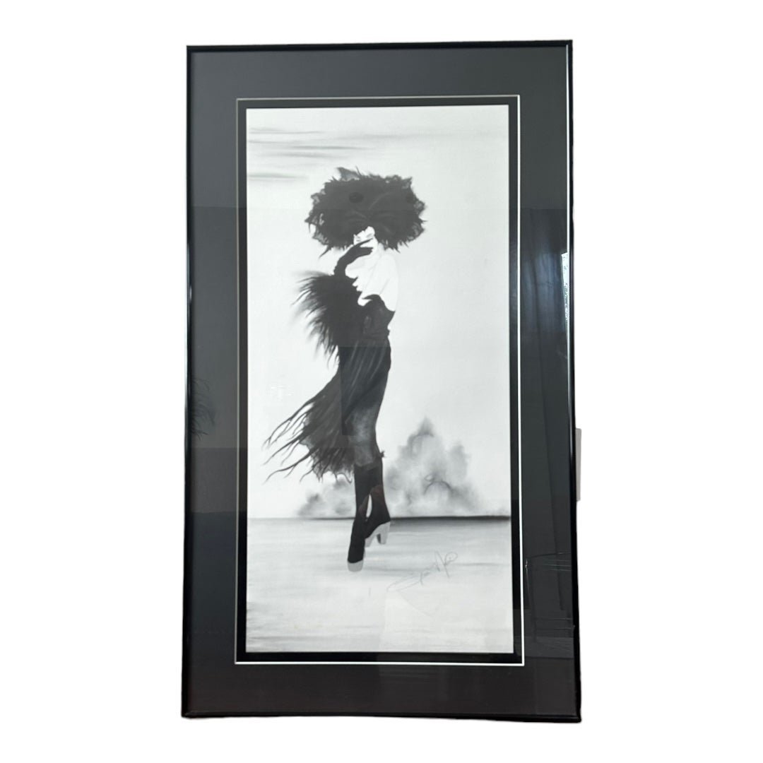 Large Fashion Illustration Frame Black & White Lady Art Signed Picture Frame