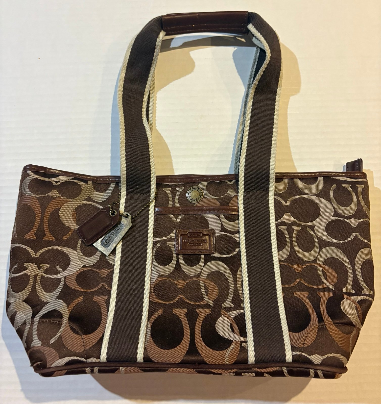 Vintage Rare Coach Signature Canvas Bag in Brown & Tan