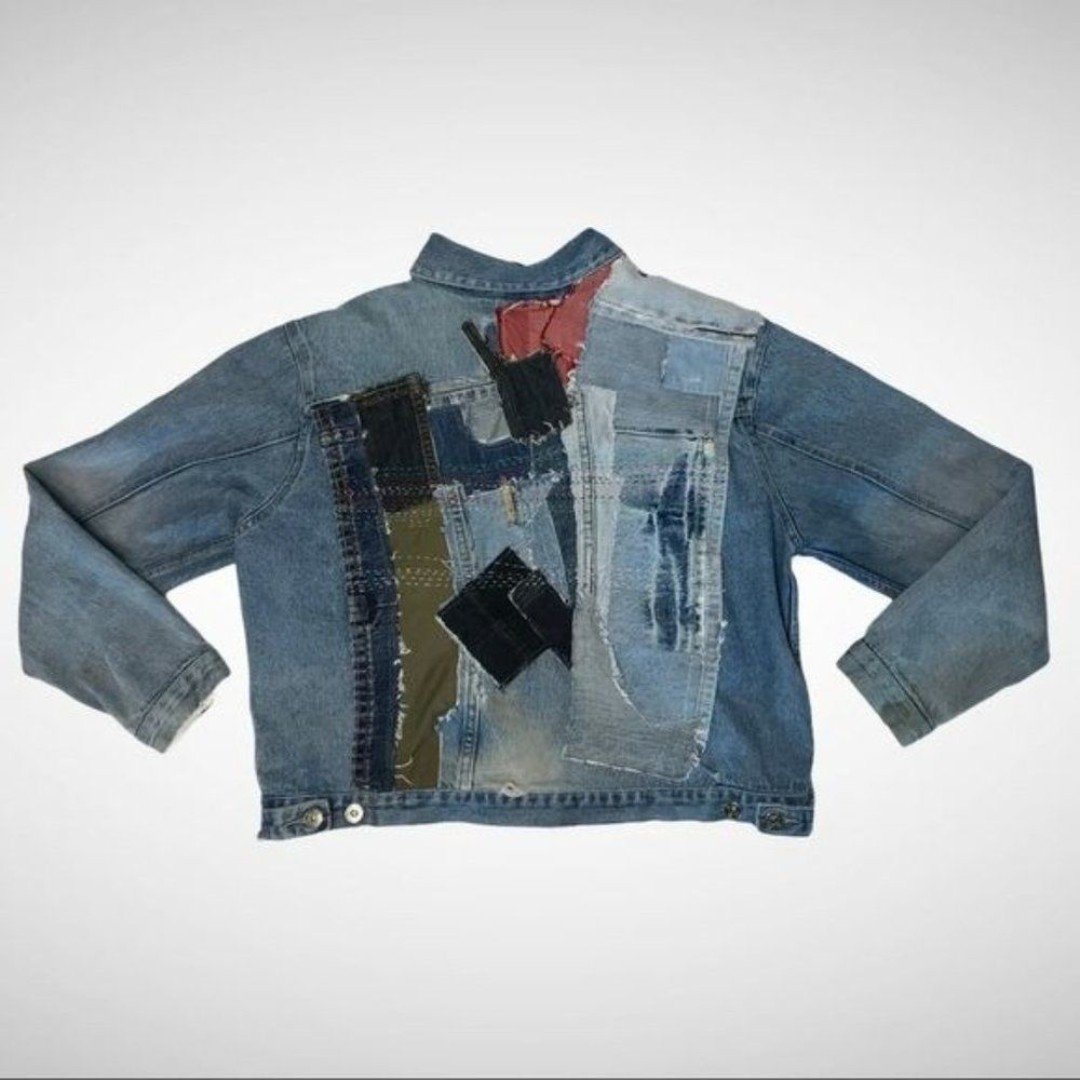 Vintage‎ Sashiko Jean Jacket Patchwork Grunge Sashiko Customized Punk Thrashed