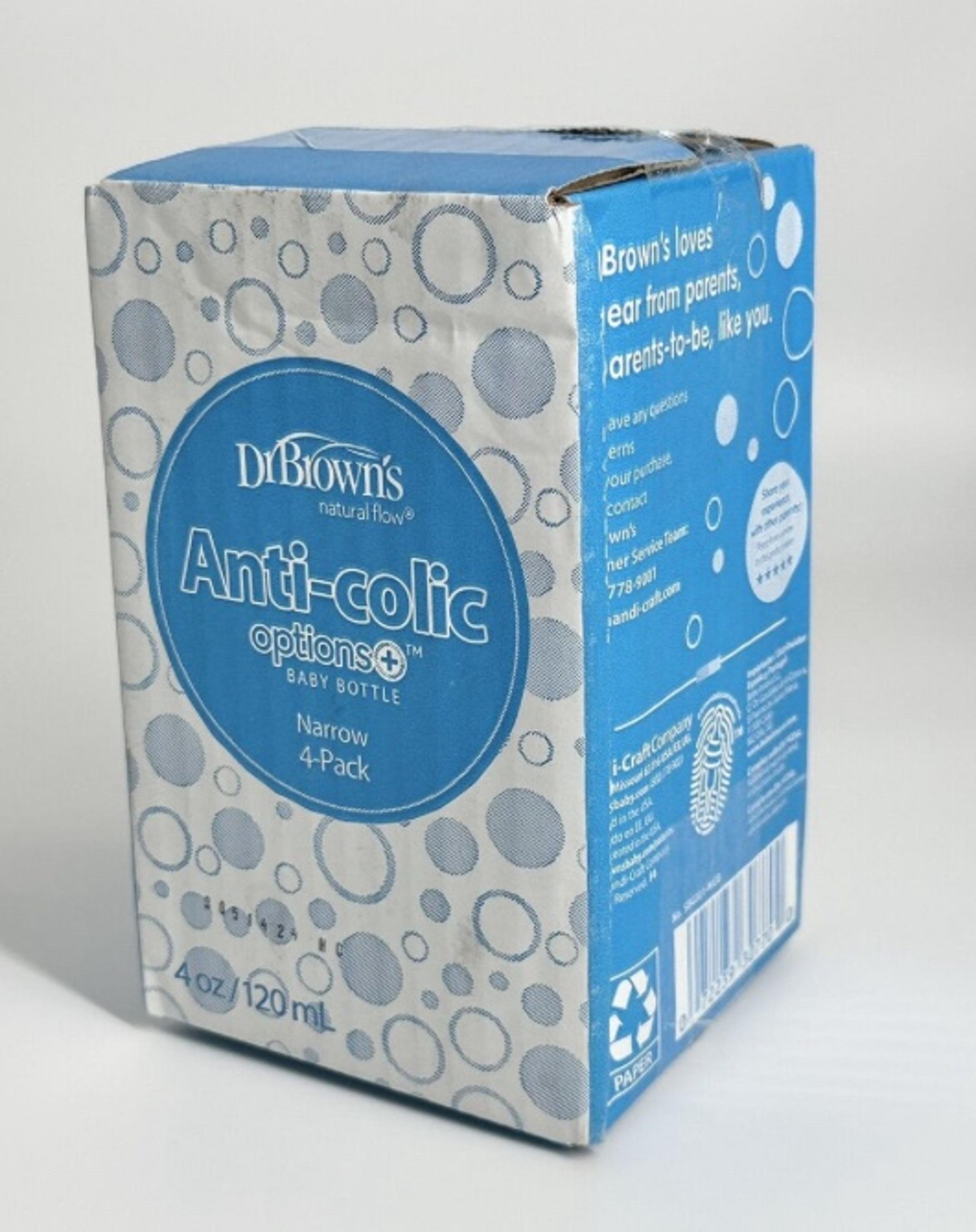New Dr. Brown's Natural Flow Anti-Colic Options+ Narrow Baby Bottle 4 oz/120ml