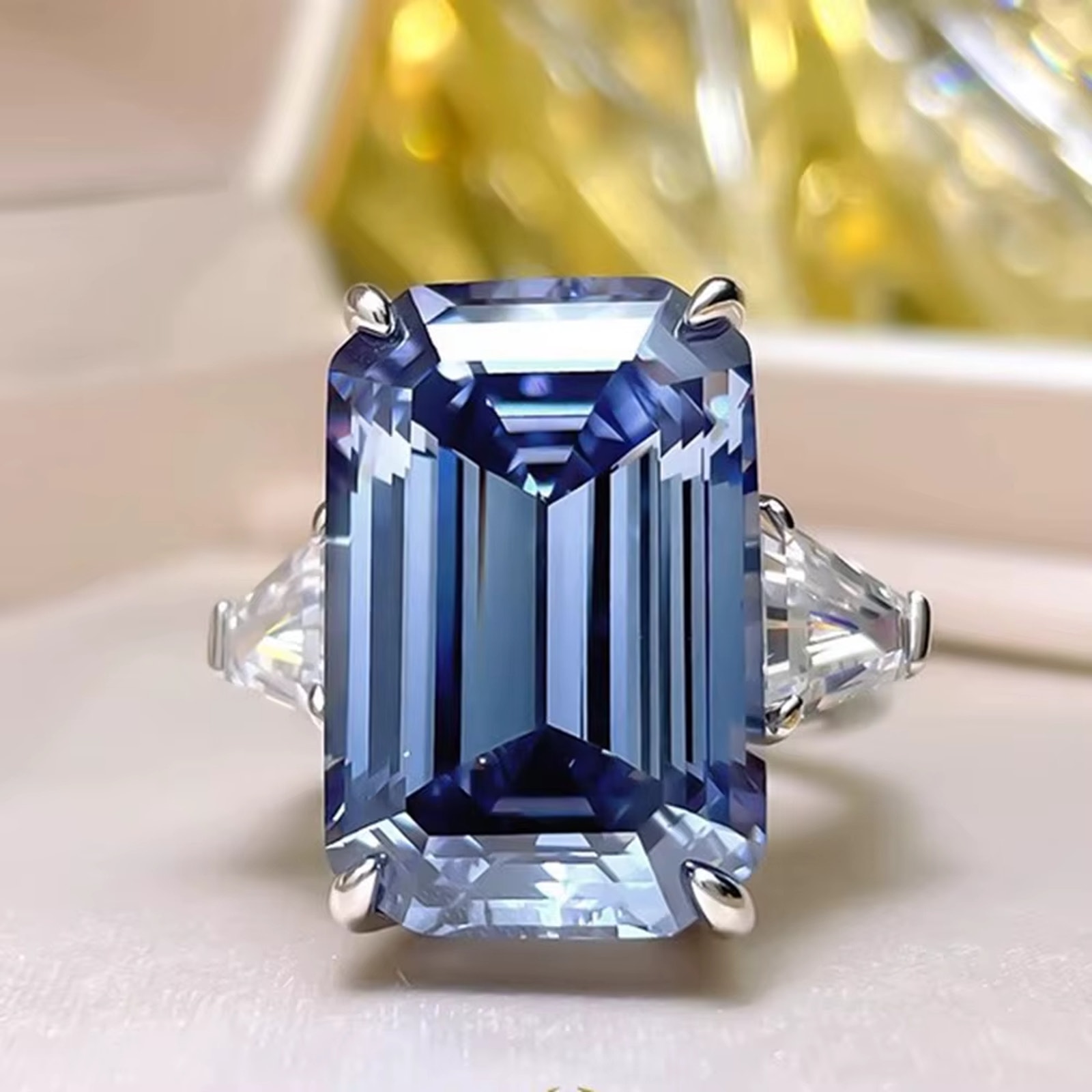 High Quality CZ / Moissanite Alternative Emerald Cut Ring 925 Sterling Silver