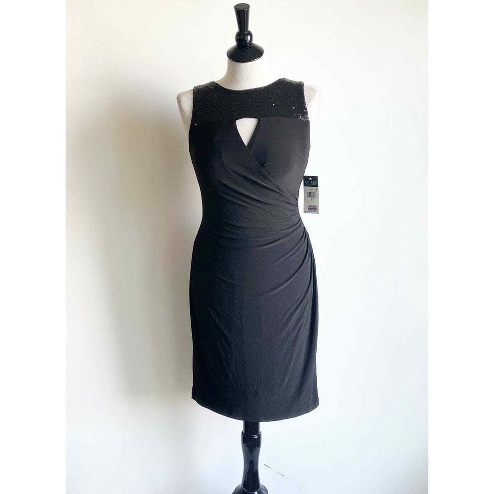 NWT Lauren Ralph Lauren Women's Black Ranara Sequin Jersey Dress Size 2 150