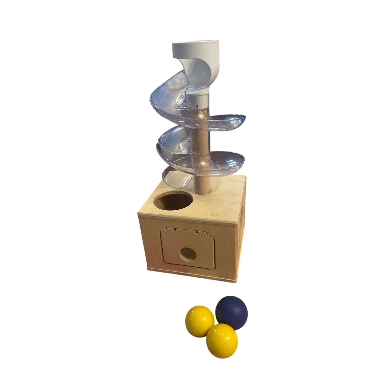 Lovevery Slide & Seek Ball Run Babbler Play Kit 13-15Mo Wooden Toy + 3 Balls