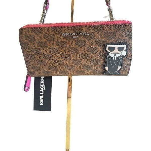 Karl Lagerfeld Womens Raspberry Logo Pattern Detachable Crossbody Purse Size OS