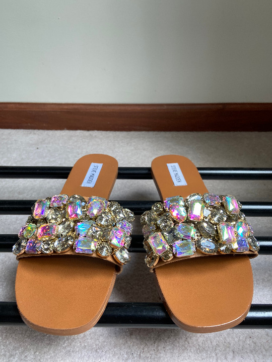 STEVE MADDEN Women Brionna Crytal Embellished Slide Sandals - NEW NWOB