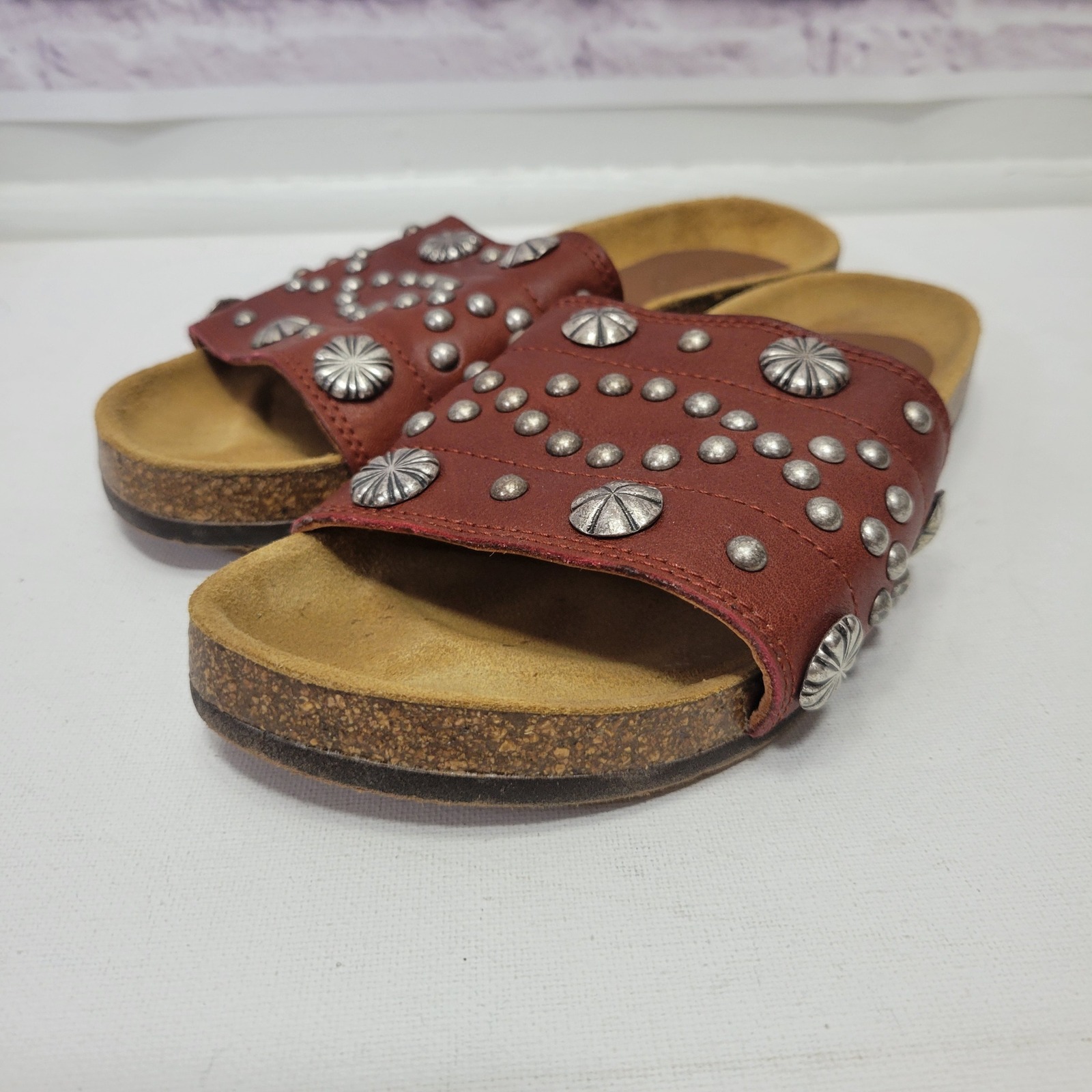 Penelope Chilvers Sol Stud Slides Brown Womens Size 38 (US 7.5) Leather Spain