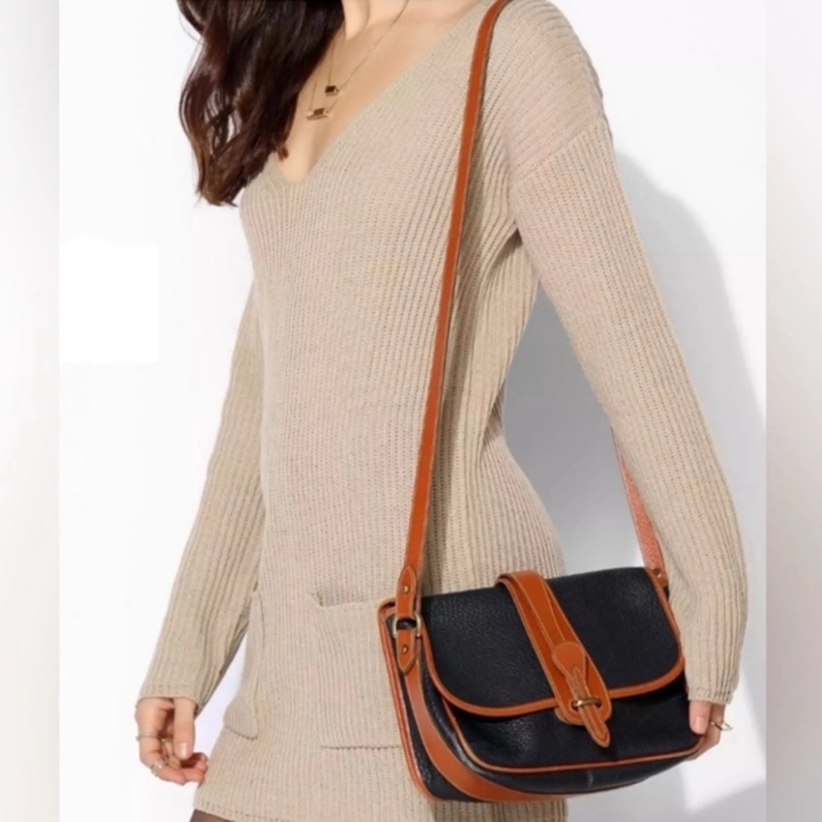 Dooney & Bourke Vintage Black & Brown Leather Crossbody Bag