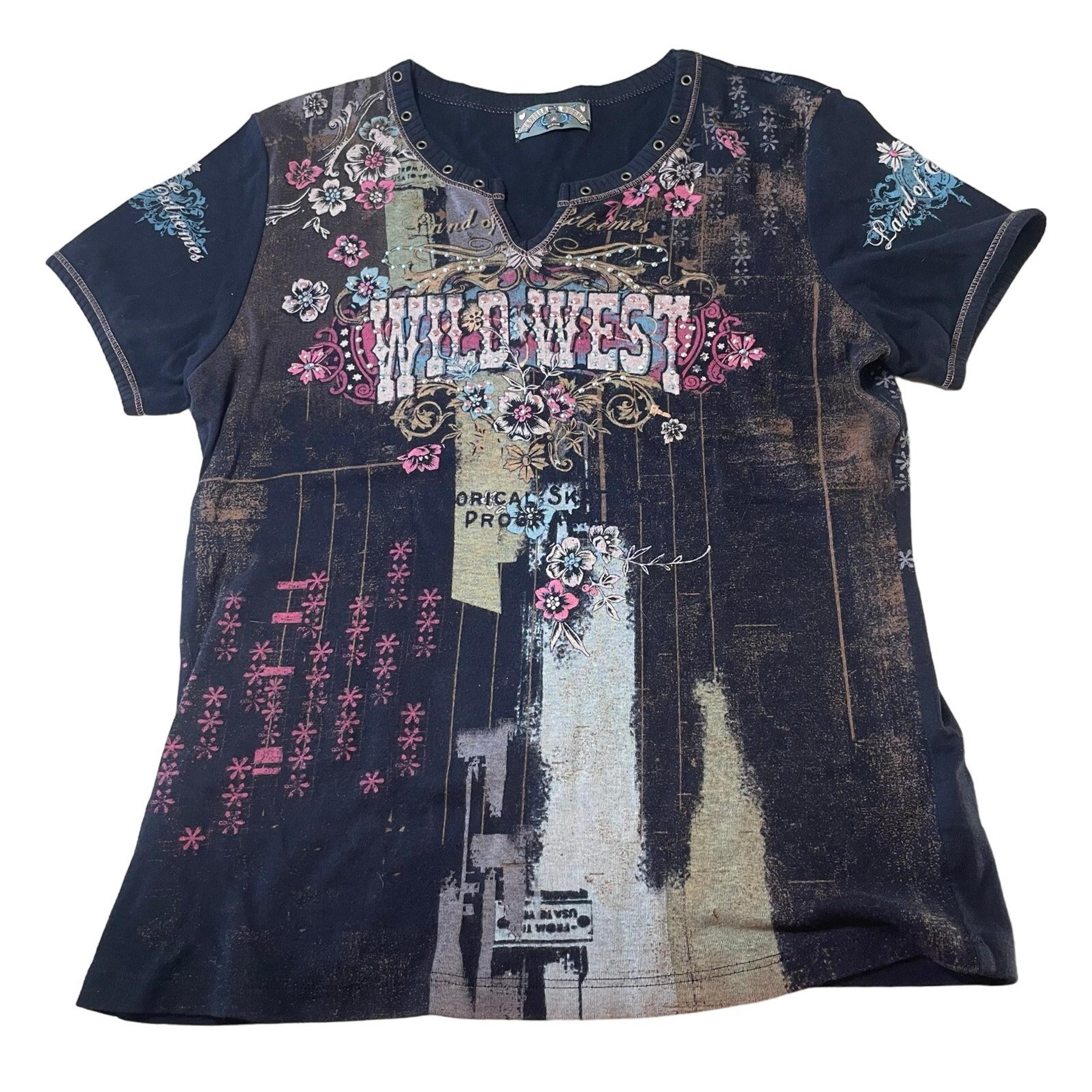 Y2K Vanilla Sugar Womens M Western Rodeo Shirt Studded Bedazzle Top Floral