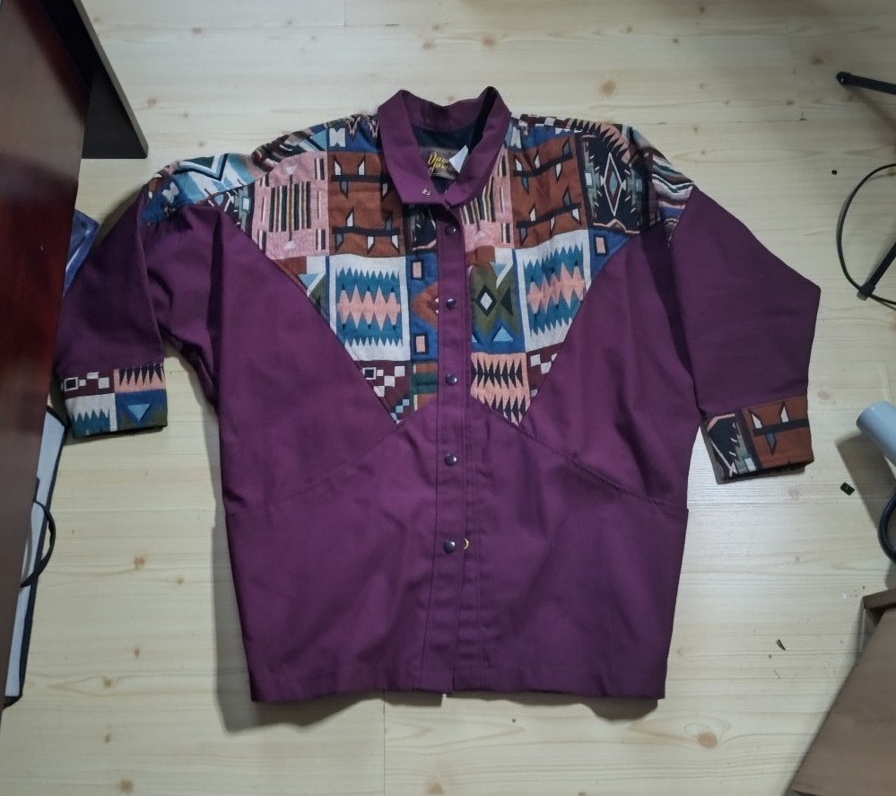 Vintage David James Aztec Southwest Jacket Women Medium Western Burgundy shoulde