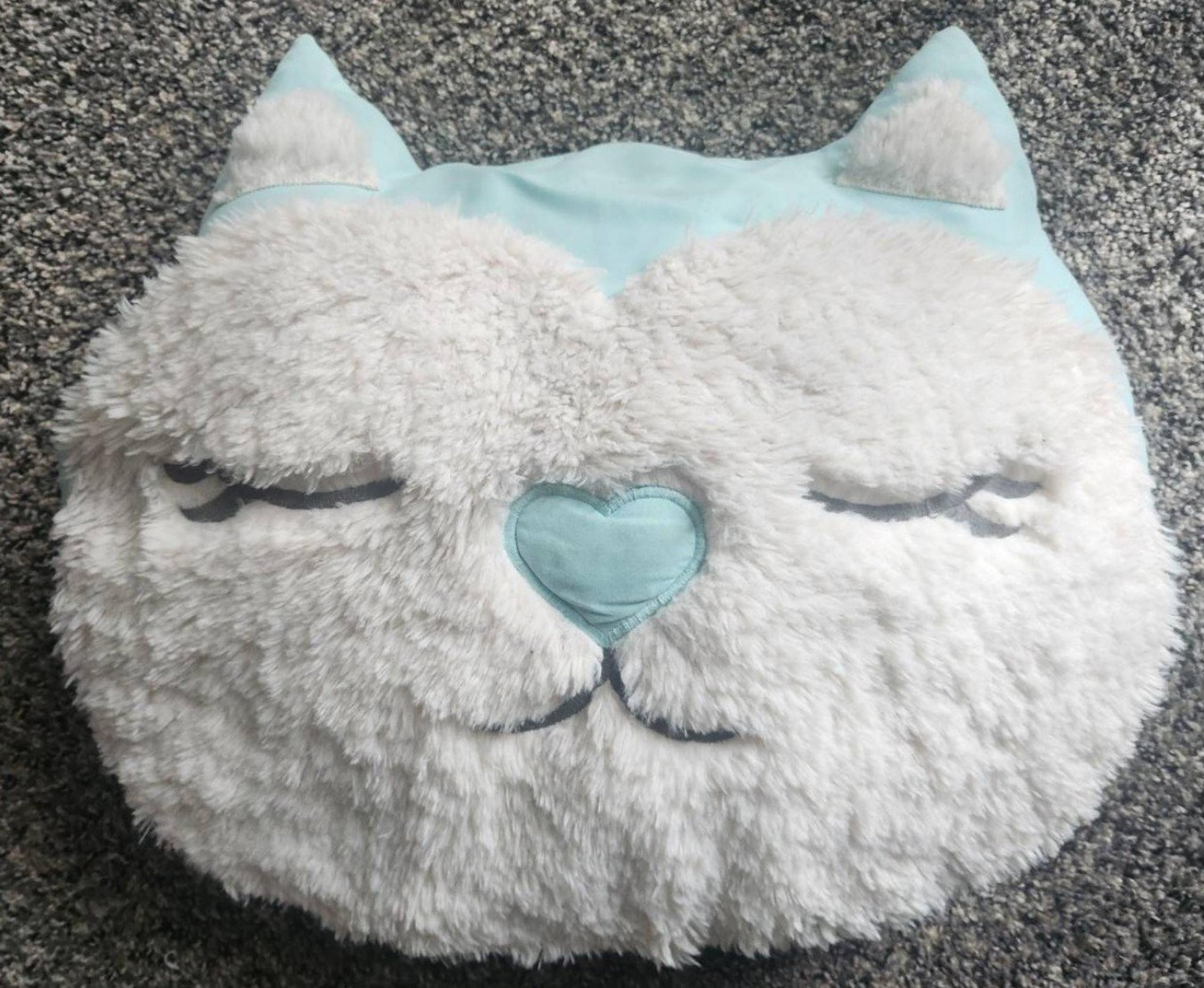 POTTERY BARN KIDS COZY BLUE CAT PILLOW 18 INCH