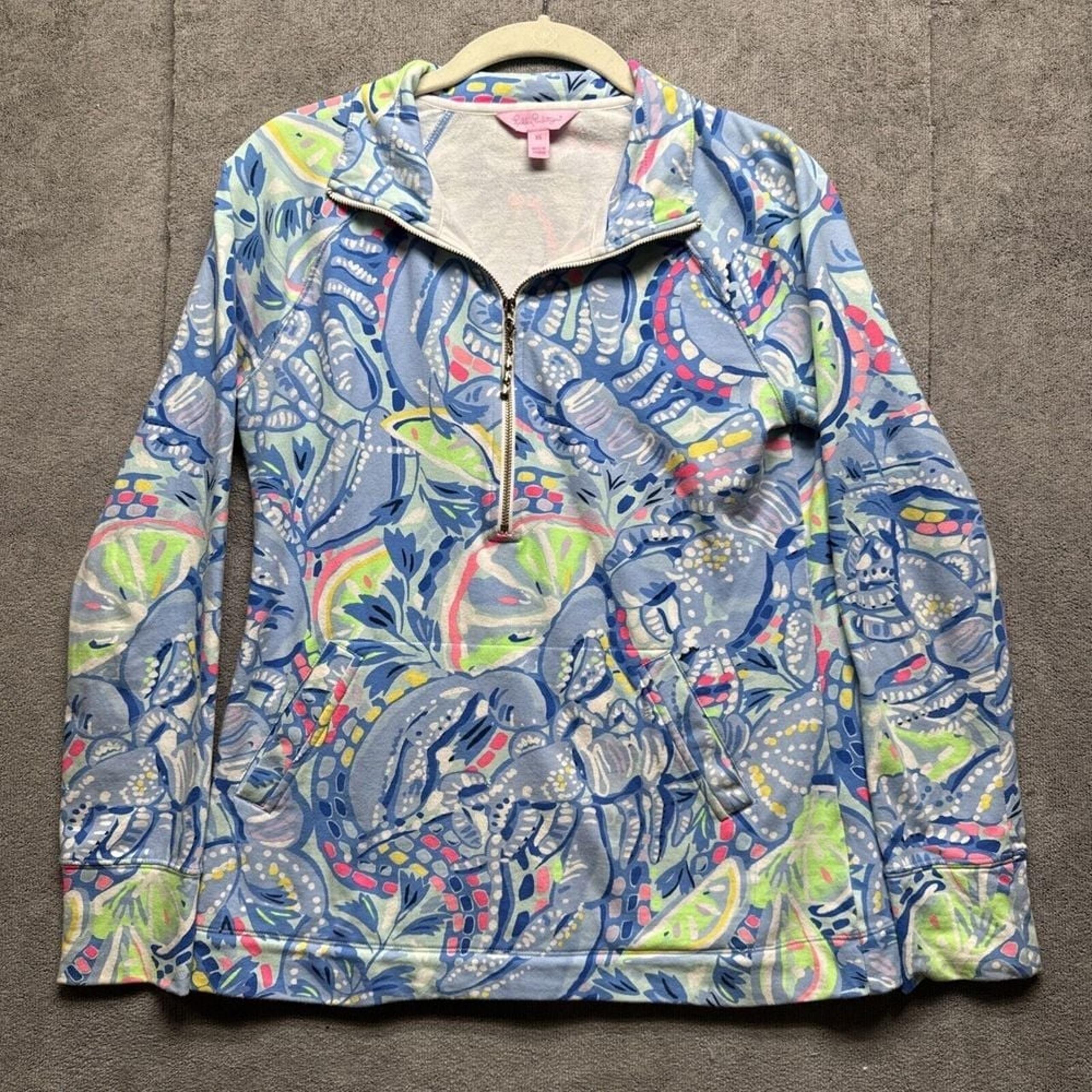 Lilly Pulitzer Skipper Popover 1/4 Zip XS Blue Peri Pinch Pinch Pullover UPF 50+