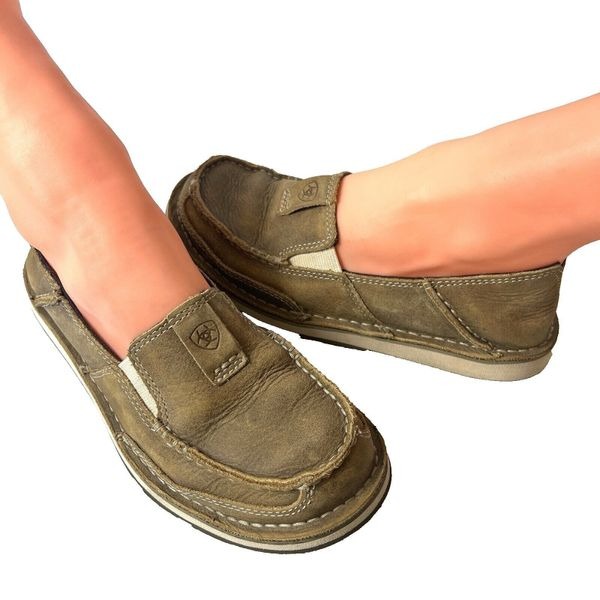 Ariat Womens Size 6B Slip On Flats Comfort Casual Shoes Brown Leather Square Toe