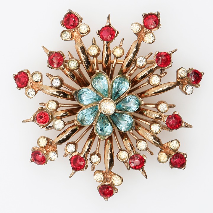 Vintage CoroCraft Vermeil Sterling Regency Star Sunburst Rhinestone Brooch 1940s