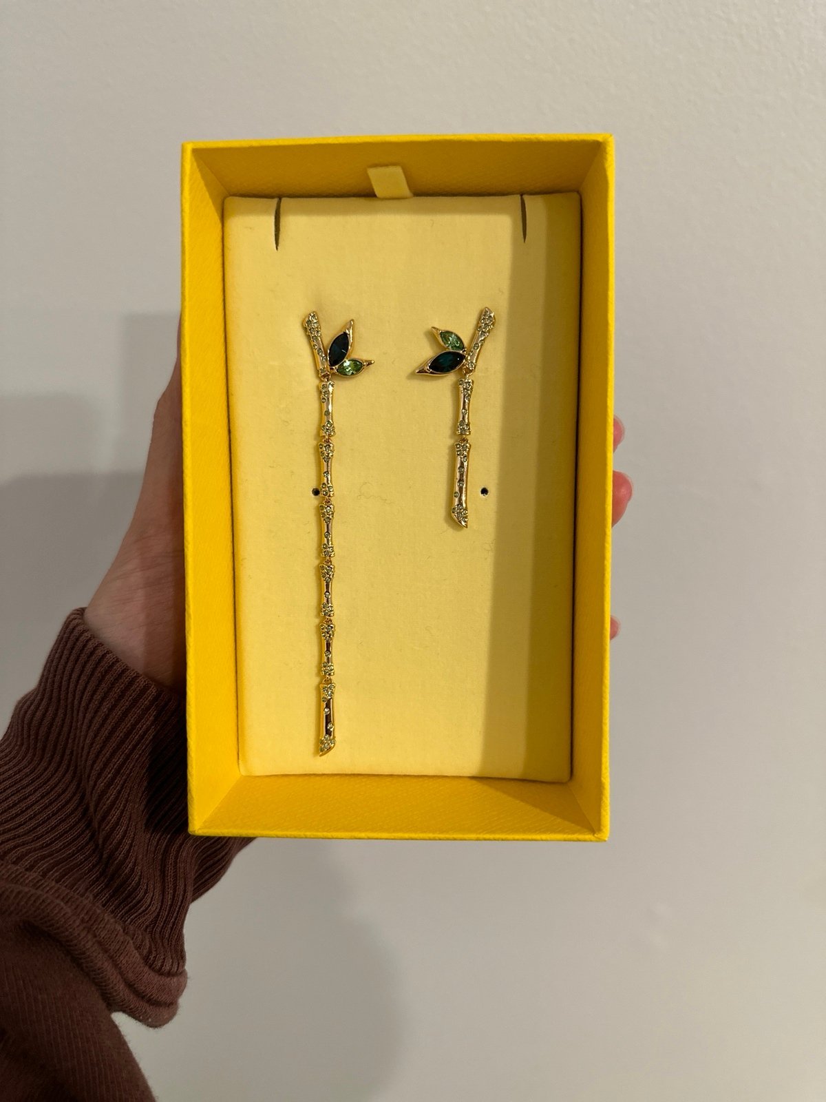 Swarovski asymmetrical bamboo earrings