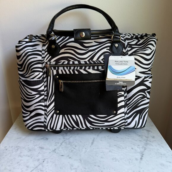 Calpak Zanny 21” Rolling Laptop Tote Collection Black & White Zebra Print - NE