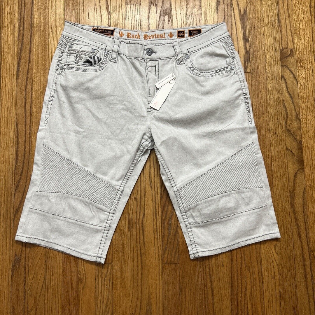 Rock Revival Rasmus Biker Shorts Supreme Stretch Men's Size 44 White/Light Grey