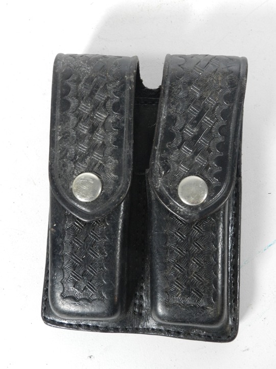Double Black Genuine Leather Ammo Clip Magazine Pouch