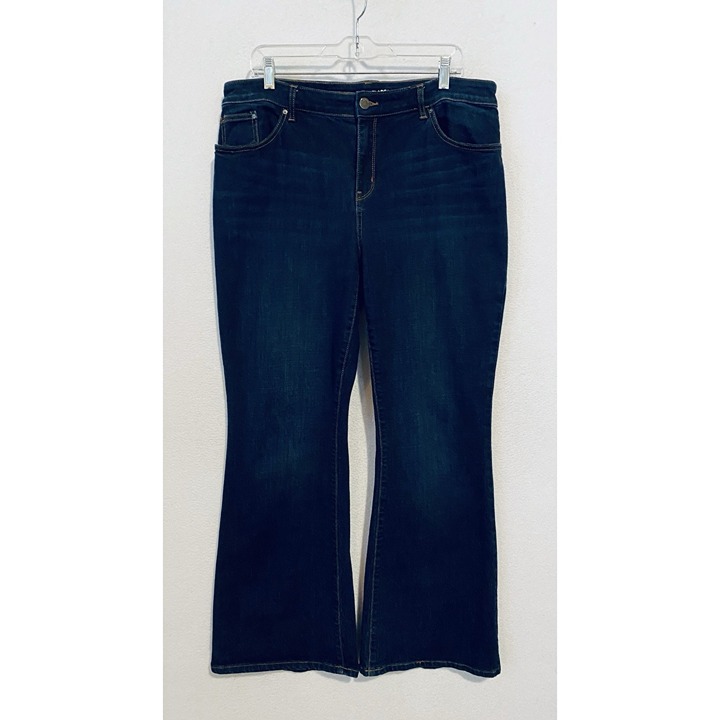 Chicos Jeans Womens 16 Dark Wash Denim Platinum Flare Boho Hippie Western