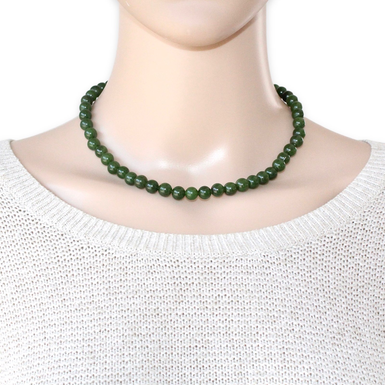 Vintage Jade Peking Glass Beaded Necklace Deep Spinach Green Beads Gold Filled