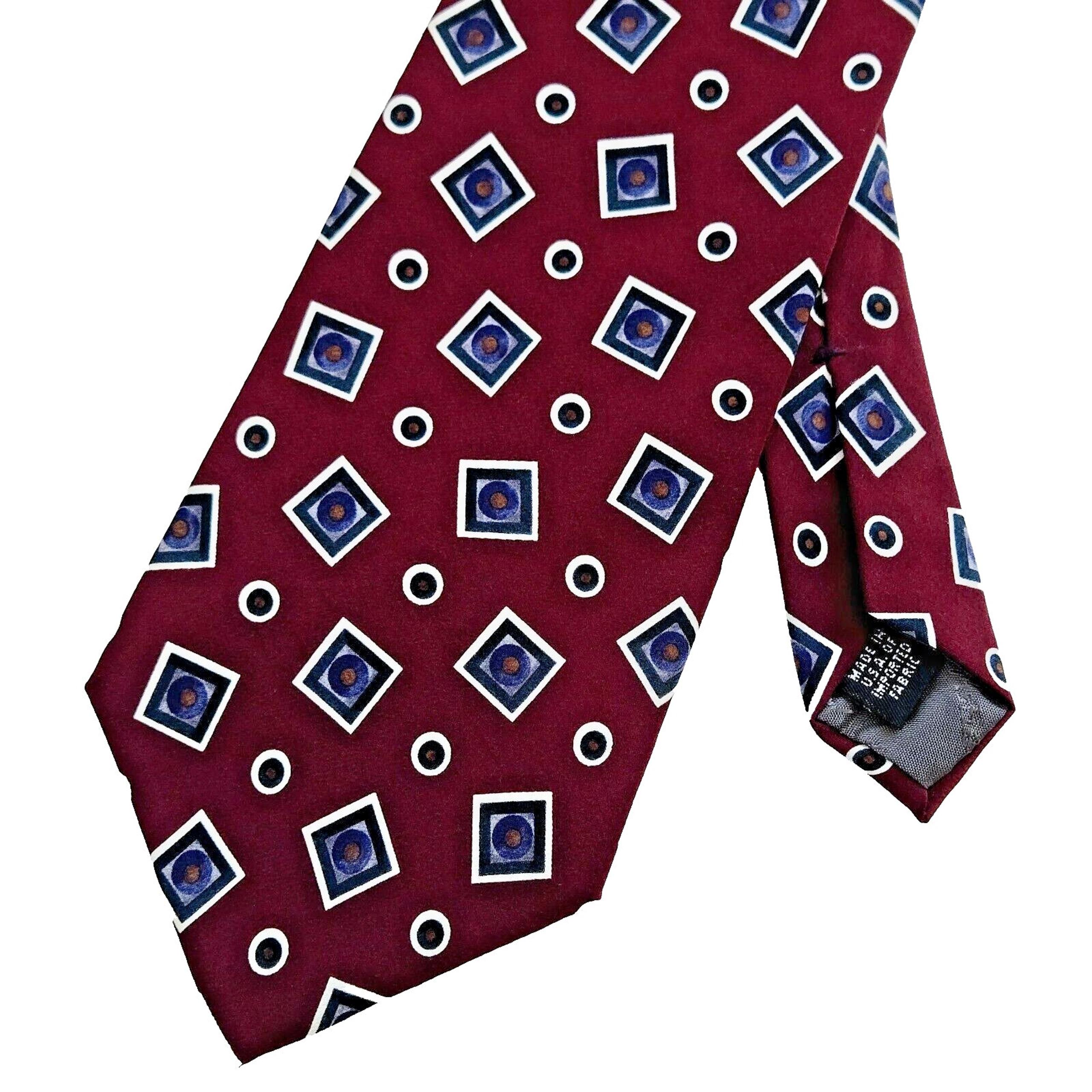 Vintage Christian Dior Silk Tie Red Blue Geometric Midcentury Luxury Classic USA