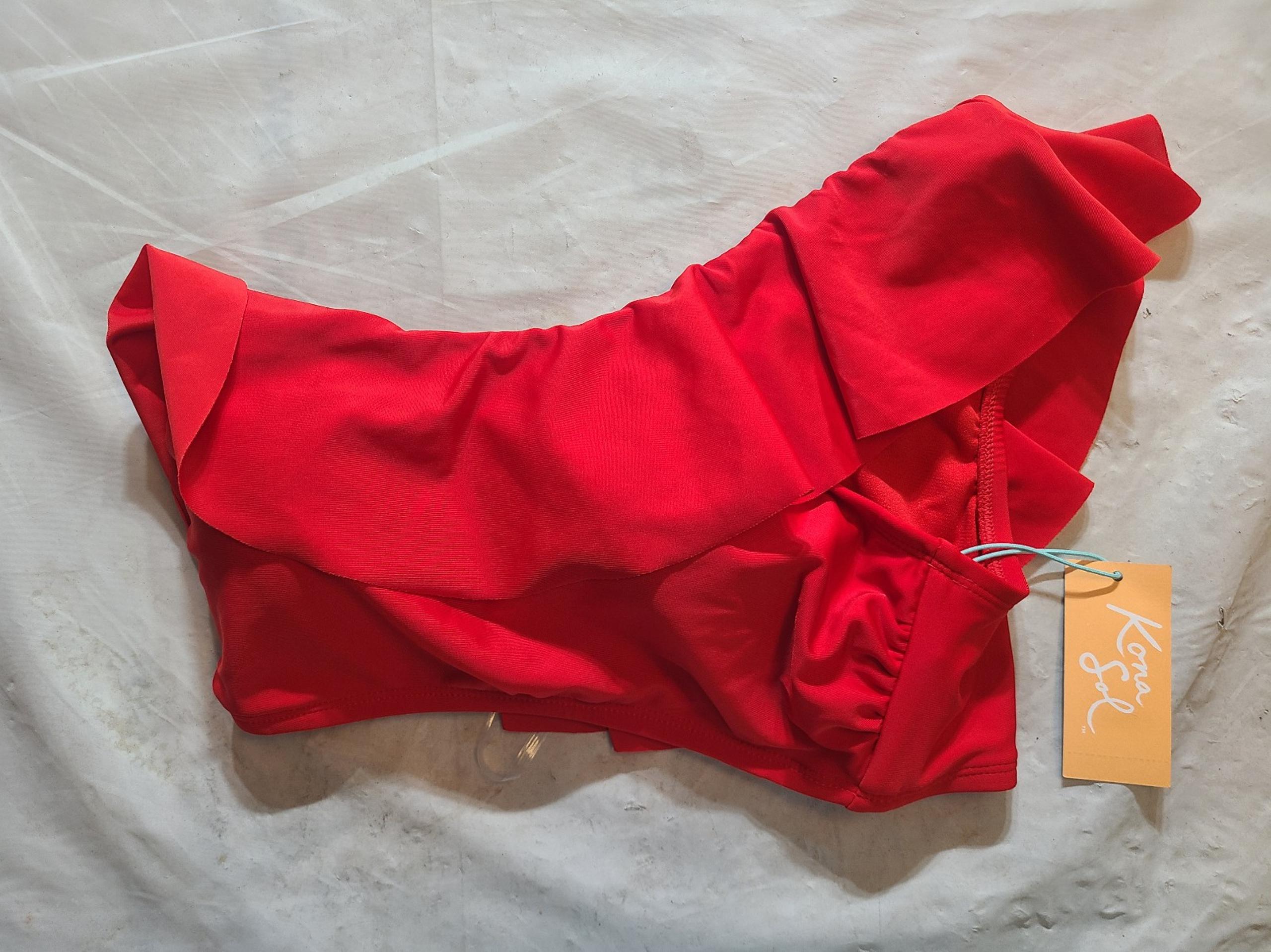 Women's One Shoulder Flounce Bikini Top - Kona Sol Red Size Medium