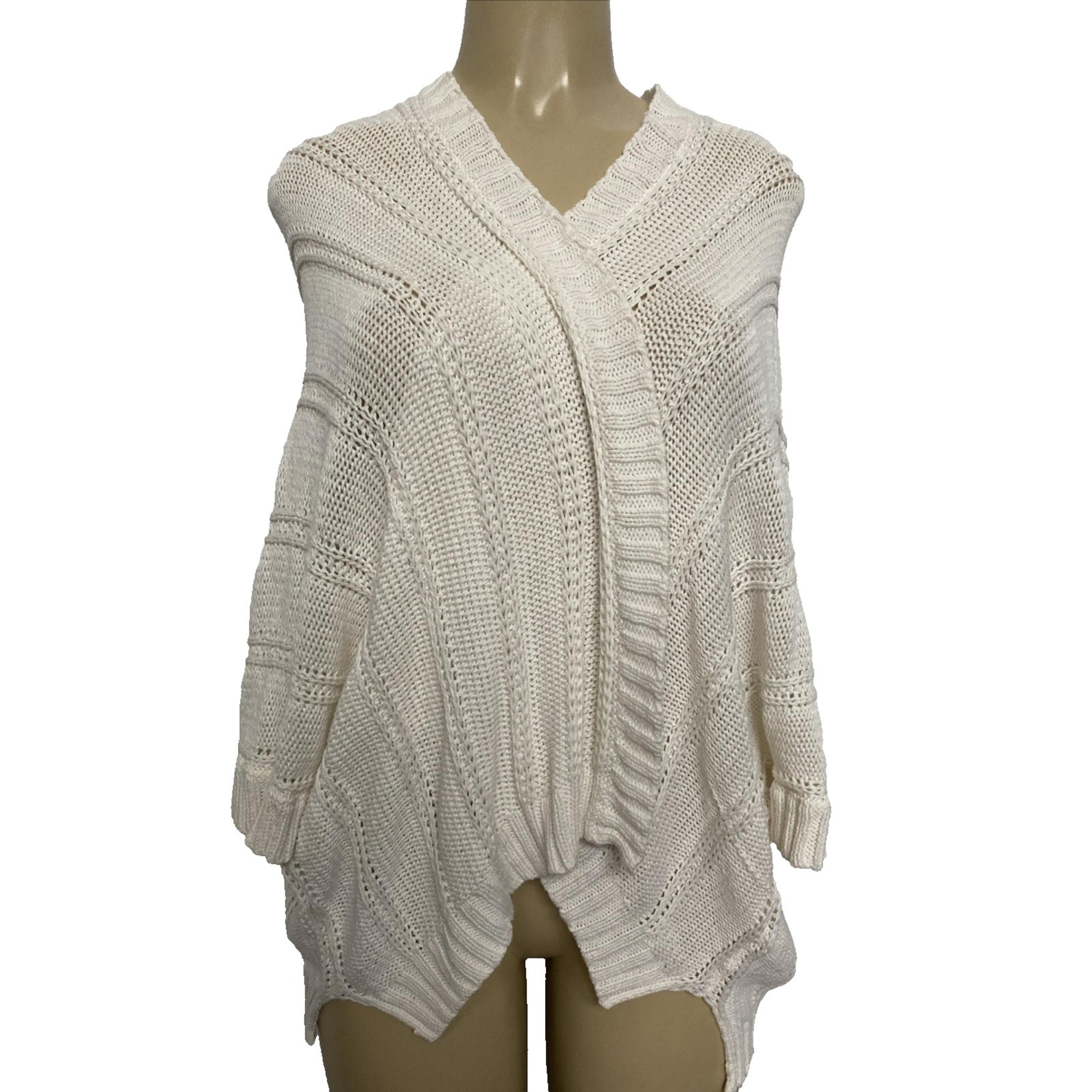 Wooden Ships Open Cardigan Sweater Dolman Sleeve White Cotton Blend S M