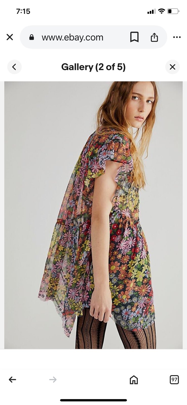 Free People Daisy Chiffon floral Tunic Oversized S Coachella Hobo festive Retro