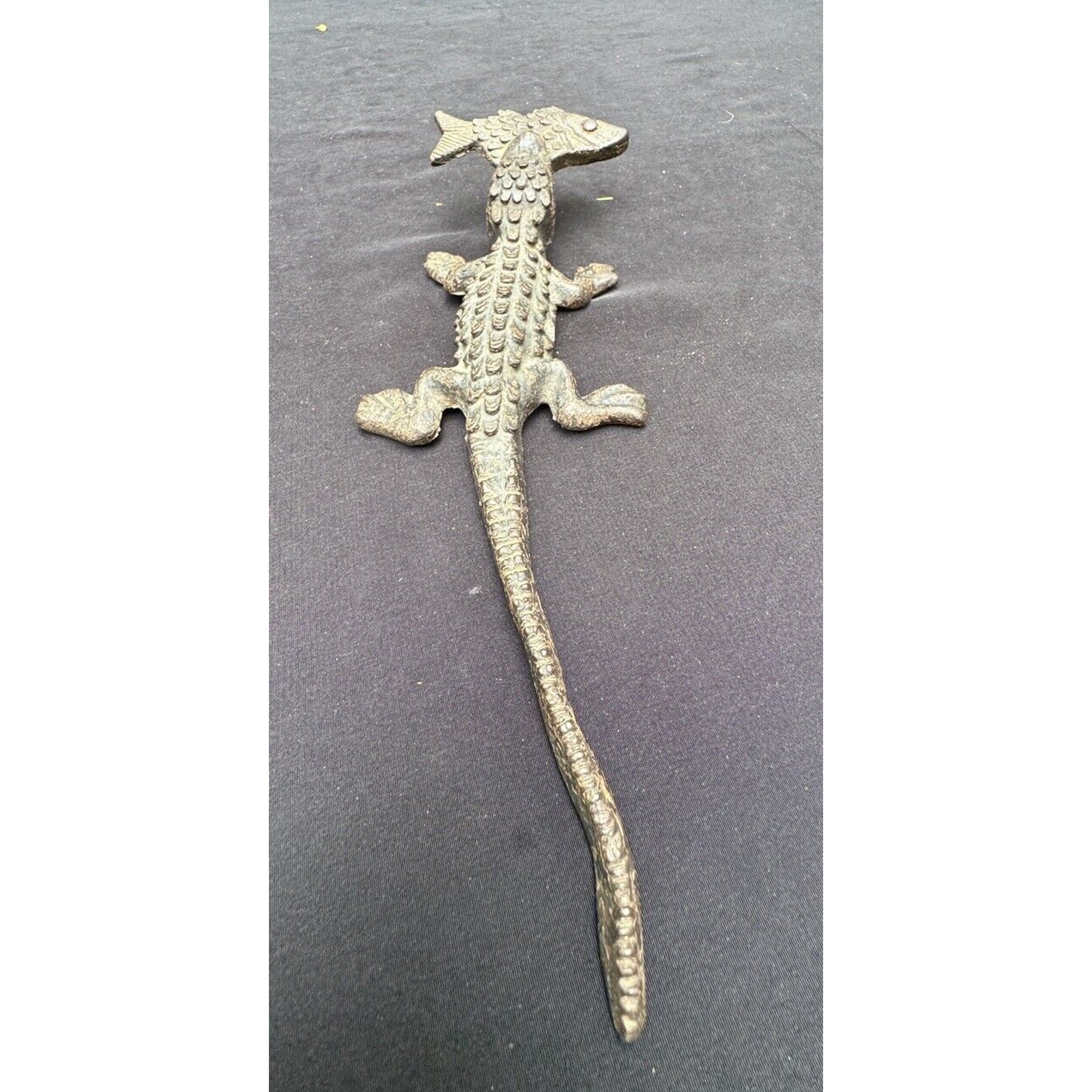 Vintage Cast Iron Alligator Crocodile Paperweight Figurine 10” Long Heavy! A81