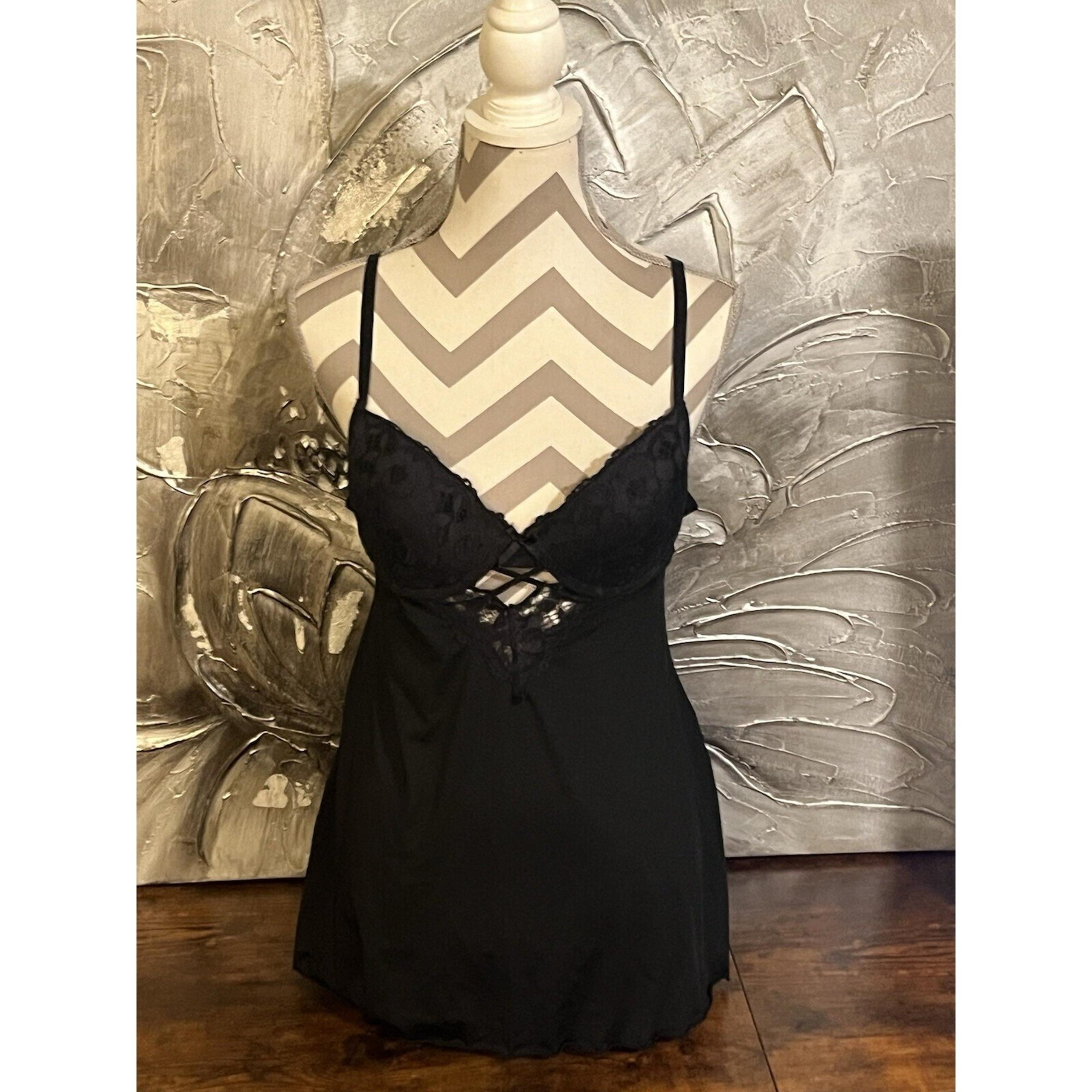 Fredericks Of Hollywood Black & Lace Babydoll Nightgown Negligée Lingerie -Sz L