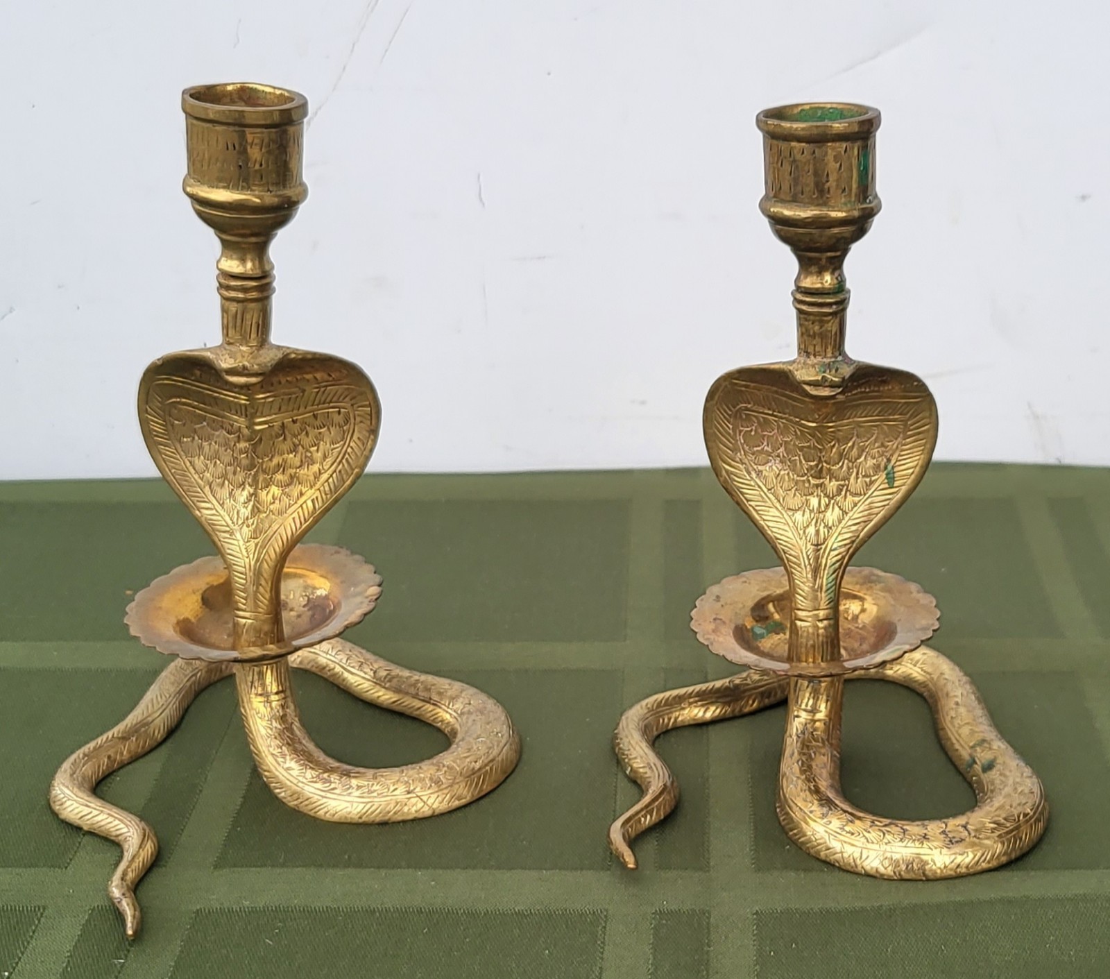 Pair of Vintage 5.5 Brass Cobra Snake Candlestick Holders