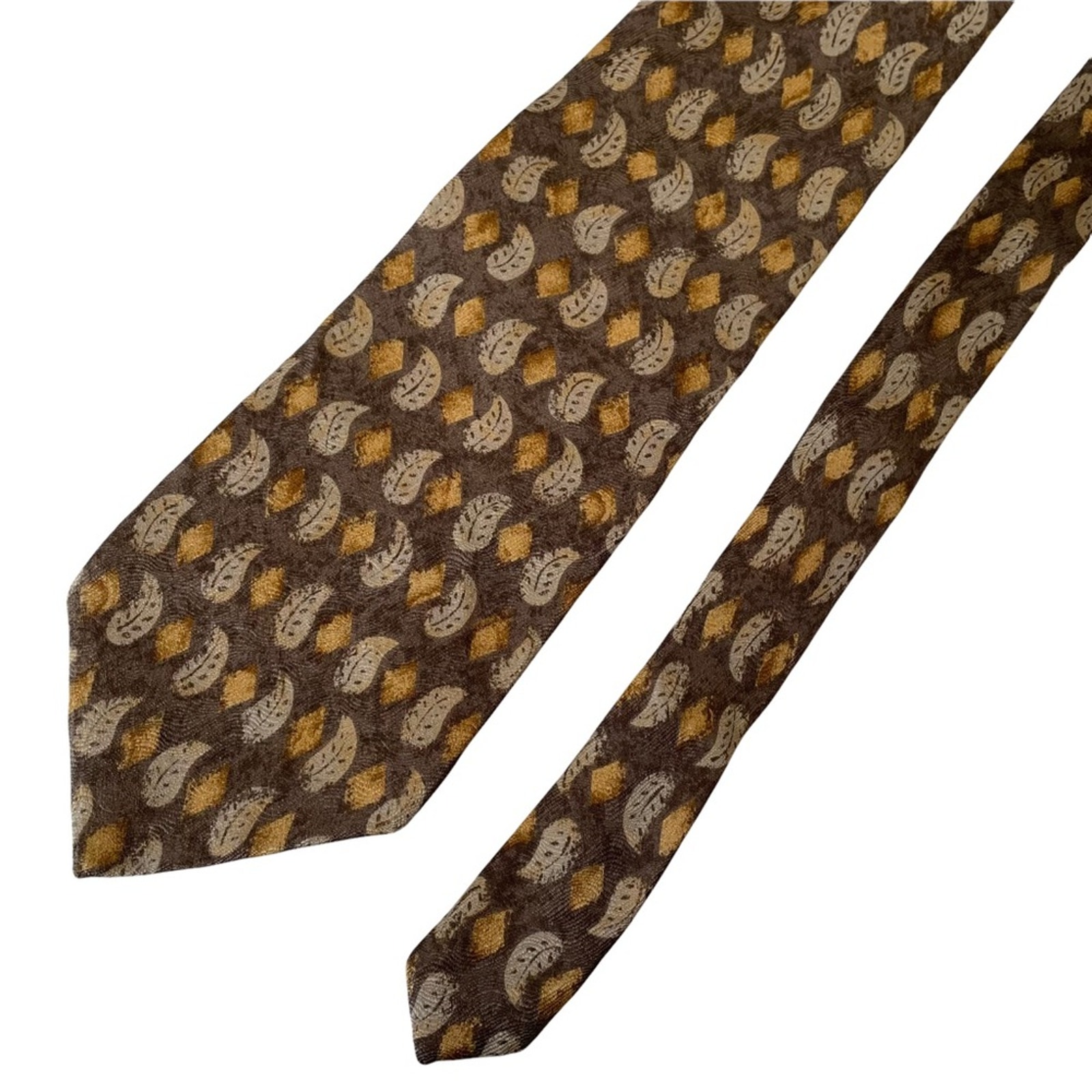 Geoffrey Beene Silk Tie Feathers Geometric Tan Brown Neutrals Made in USA EUC