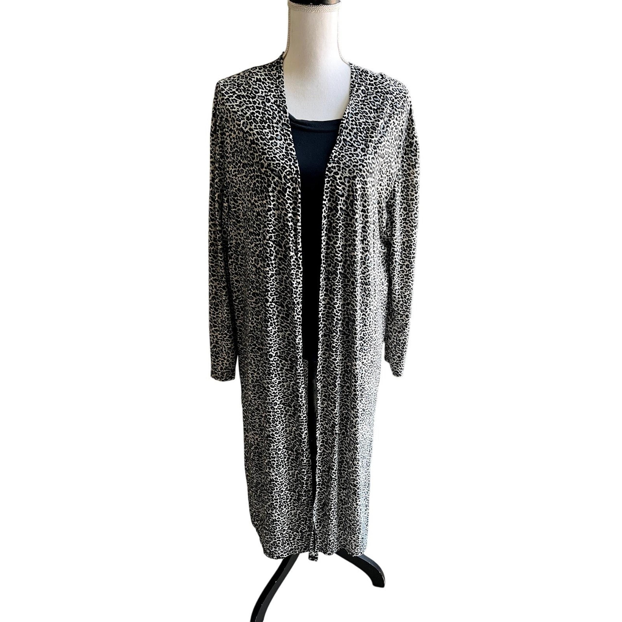 Ladies black & white f leopard print lightweight cardigan size L