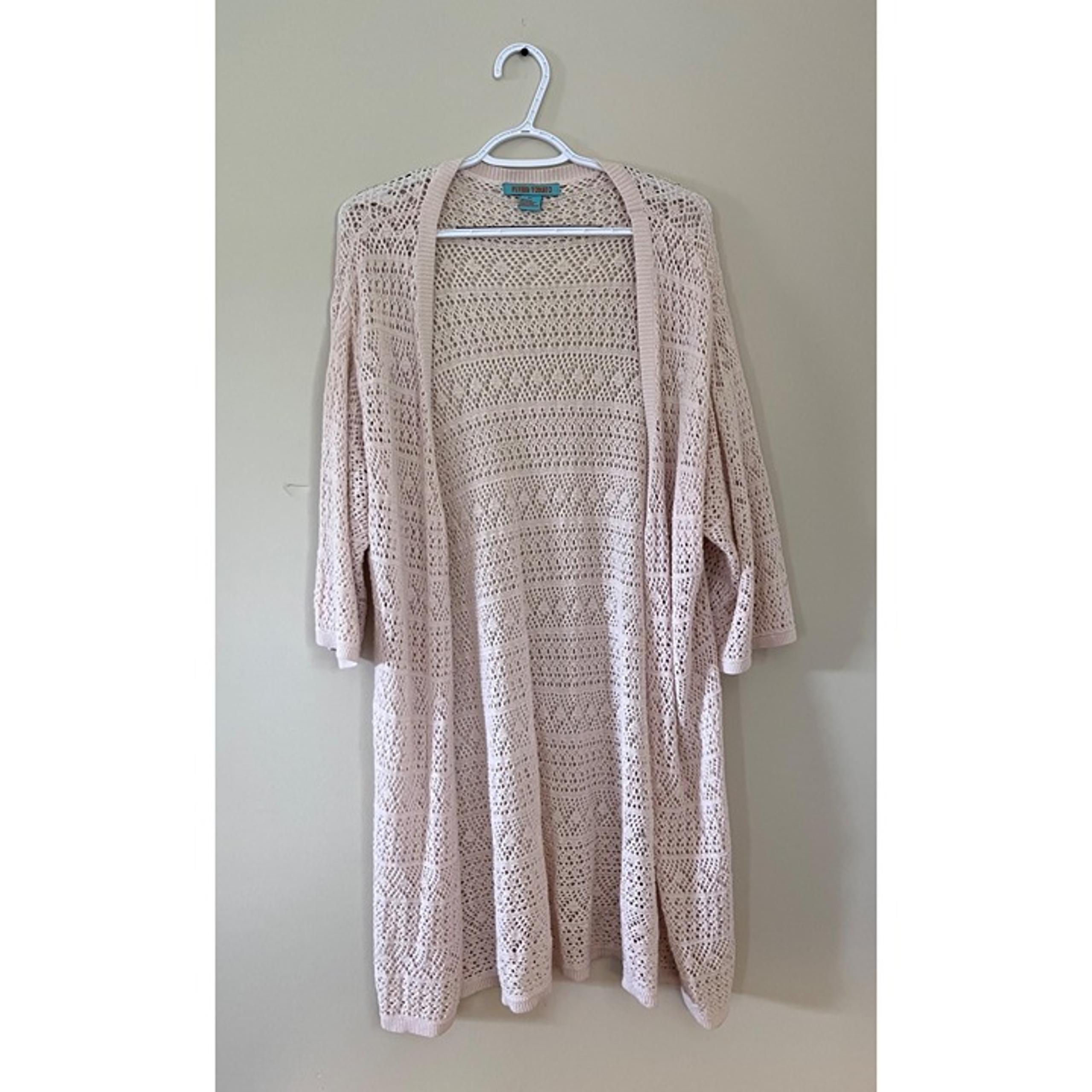 Flying Tomato Womens Medium/Large Light Pink Open Knit Cardigan Sweater