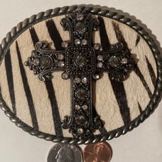 Vintage Metal Belt Buckle, Crucifix, Cross, Gothic, Nice Sparkly Stones, Leather