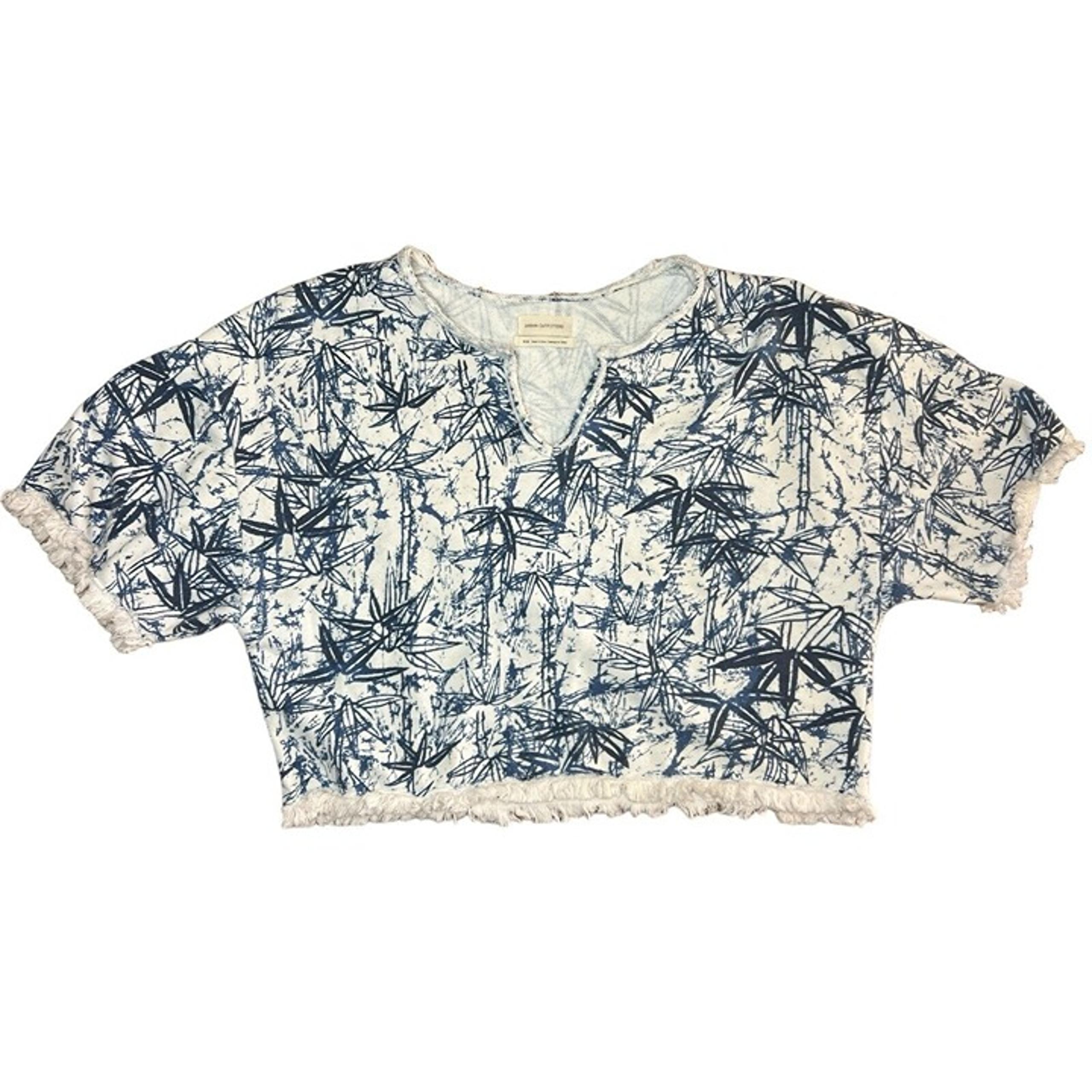Urban Outfitters Blue/Ivory Short Sleeve Crop Top Size Medium, Fringe Palm ($59)