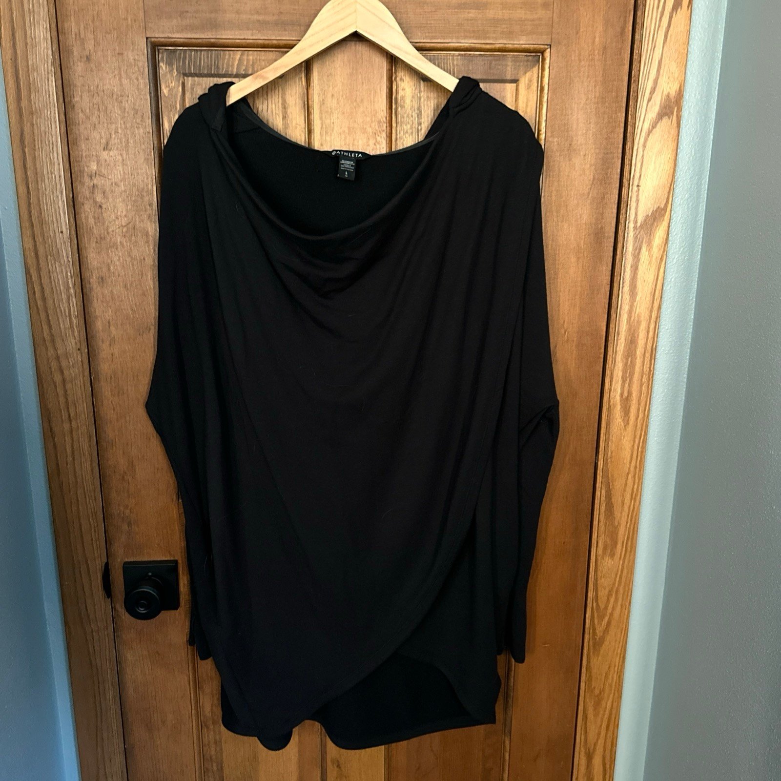 ATHLETA WOMEN'S BLACK LONG SLEEVE PURANA WRAP HOODIE SWEATSHIRT SWEATER Sz L