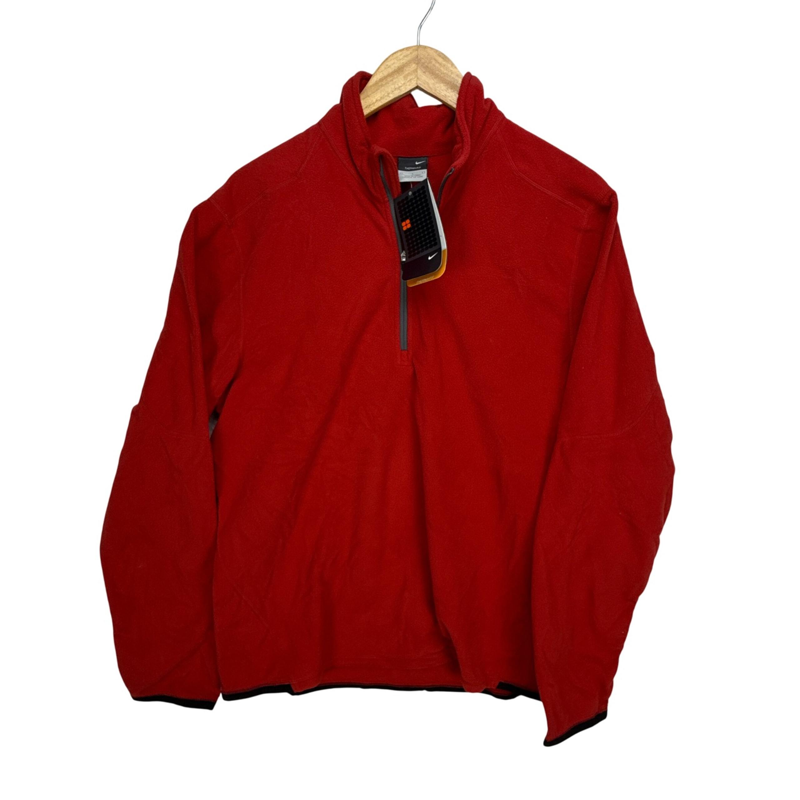 Vintage Nike Lightweight Fleece Quarter Zip Jacket Mens Large Red NWT Therma Fit