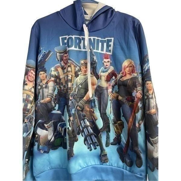 Fortnite Battle Unisex Multi Color Graphic Print Long Sleeves Hoodie Size L
