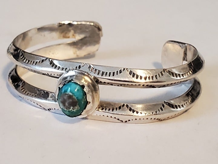 Estate vintage 925 sterling silver rare turquoise baby child cuff bracelet