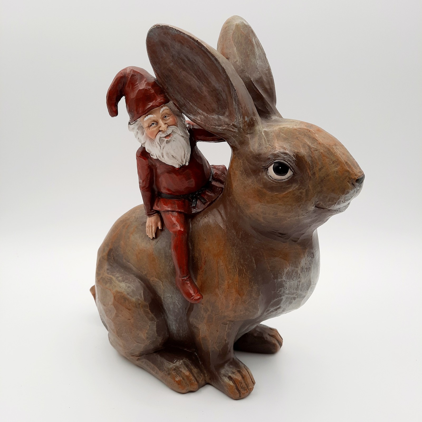 Santa Elf Gnome Riding Bunny Rabbit Figurine Decor