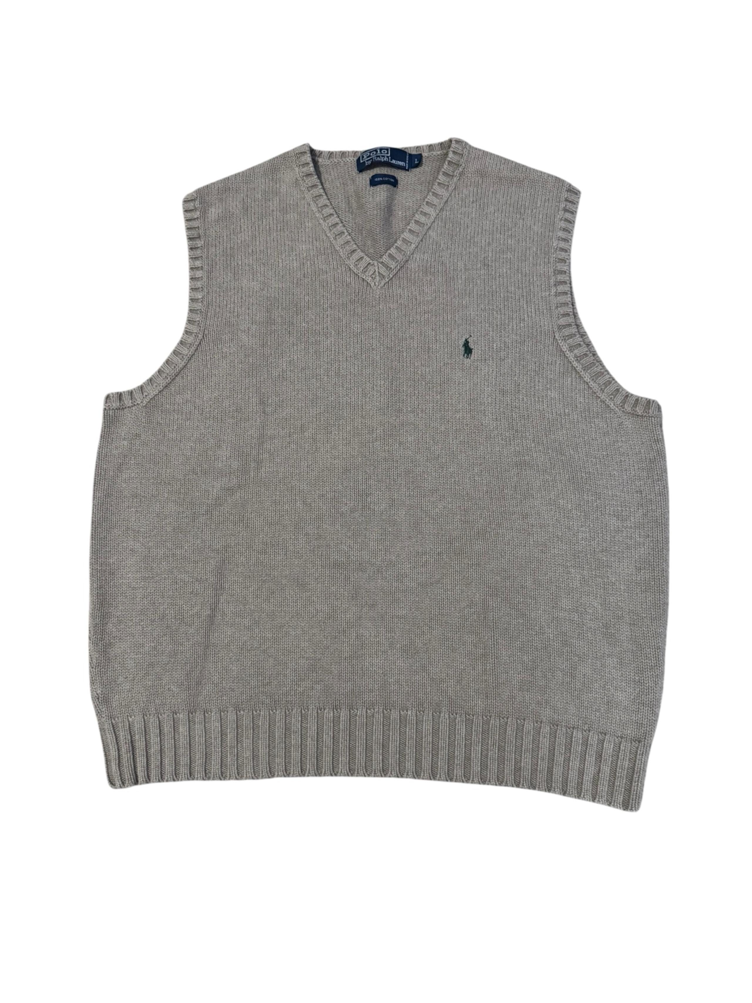 VTG Polo Ralph Lauren Sweater Vest Pullover Mens Large Beige/Tan Preppy Cotton