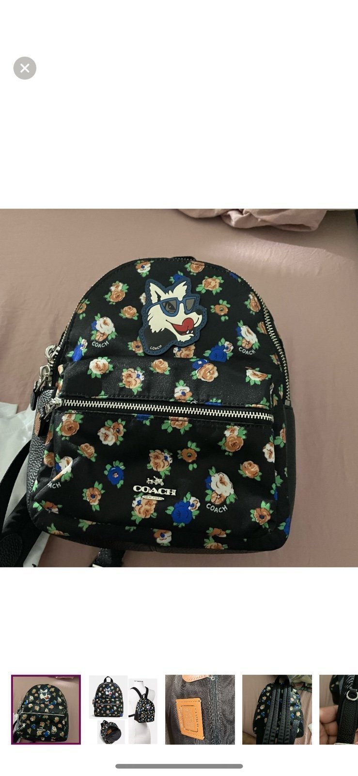 COACH CHARLIE MINI BACKPACK IN TEA ROSE FLORAL PRINT NYLON F57636.