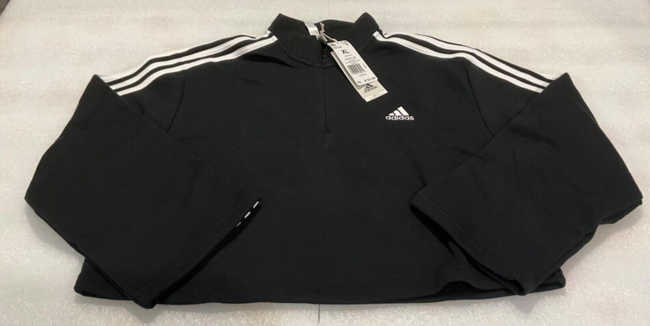 Adidas Women's 3 Stripe Black Quarter Zip Fleece Size L XL