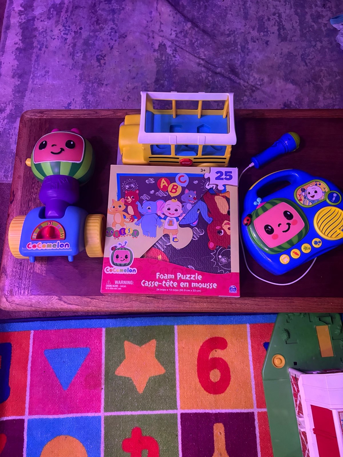 6pc Cocomelon bundle toys and puzzle sing along microphone laptop