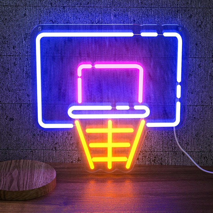 Basketball Hoop Neon Sign for Wall Decor, LED Sign with Dimming Switch for Sport